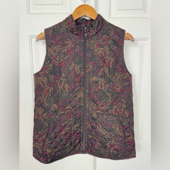 J Jill Women’s Heritage Quilted Vest Medium Brown‎ Paisely Full Zip - Picture 1 of 4